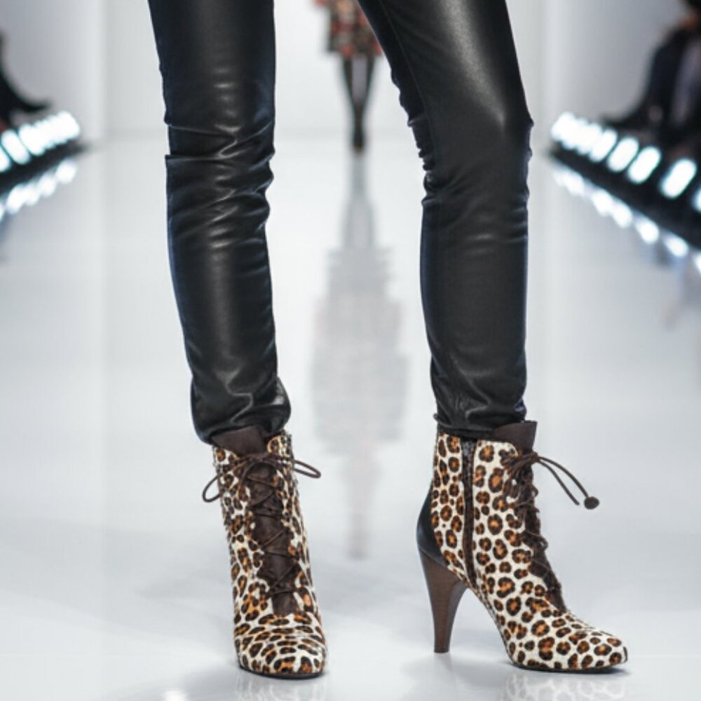 DESIGNER FIND * DONALD A PLINER Calf Hair Animal Print Leather Heeled Booties 6